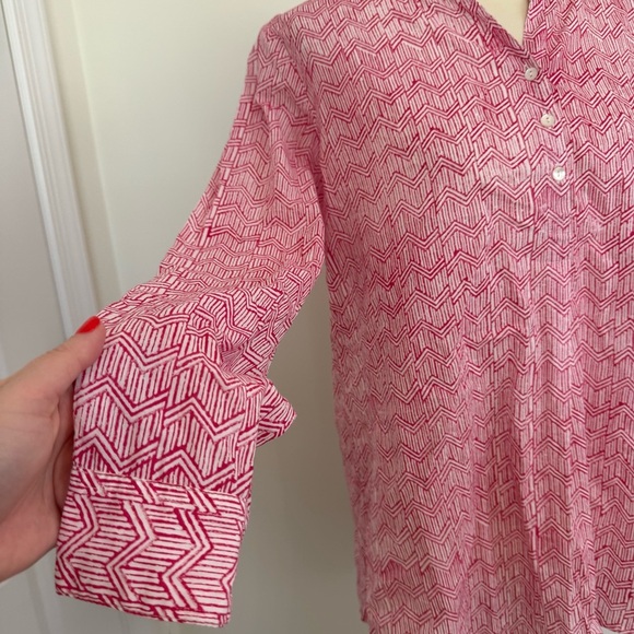 Ro’s Garden Tuckernuck Popover Blouse 100% Cotton Geometric Preppy Womens M - Picture 3 of 11